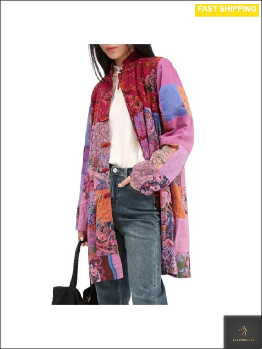 Boho Floral Patchwork Lightweight Color-Blocked Plaid Windbreaker Jacket